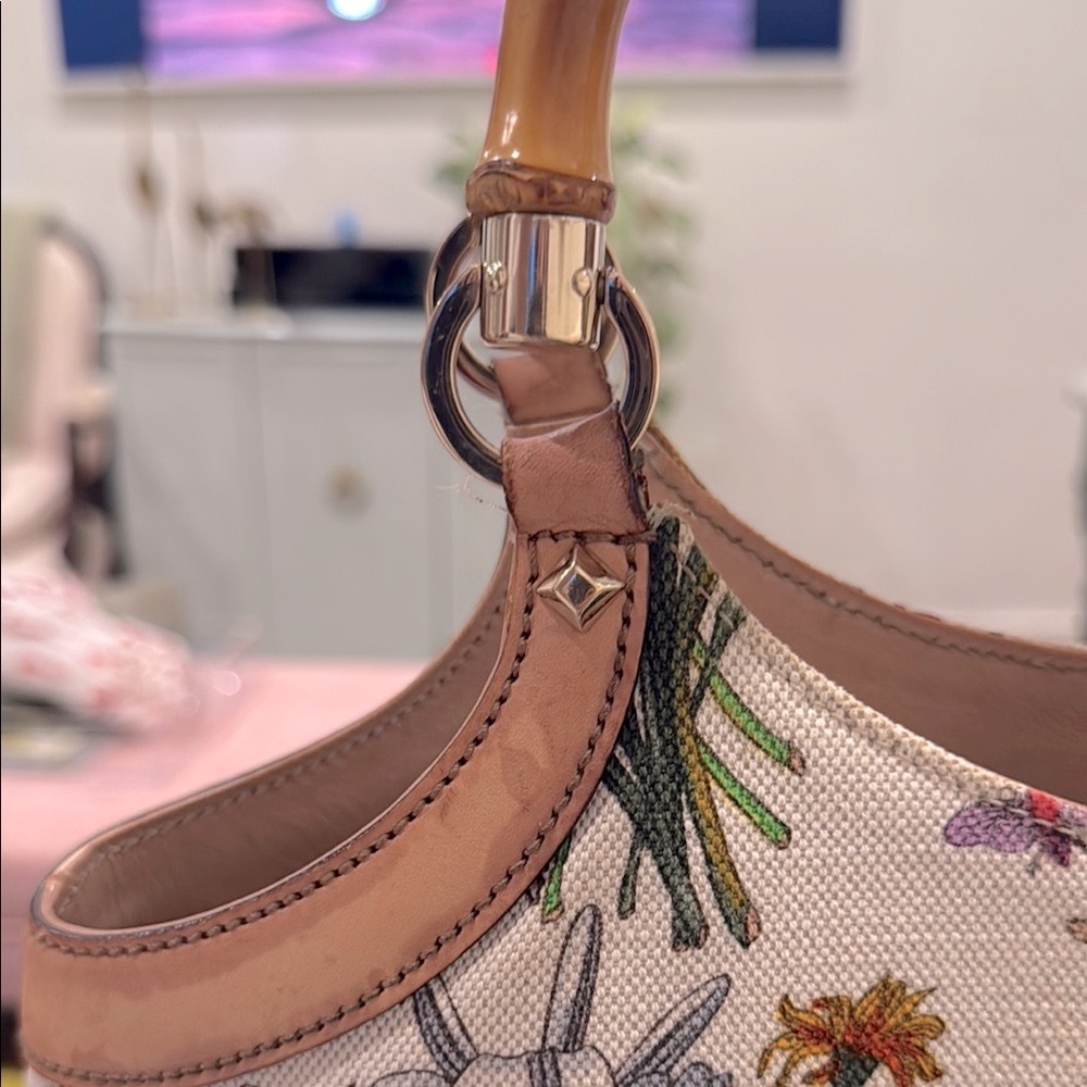 Gucci bamboo floral canvas bag, RARE - Picture 6 of 10